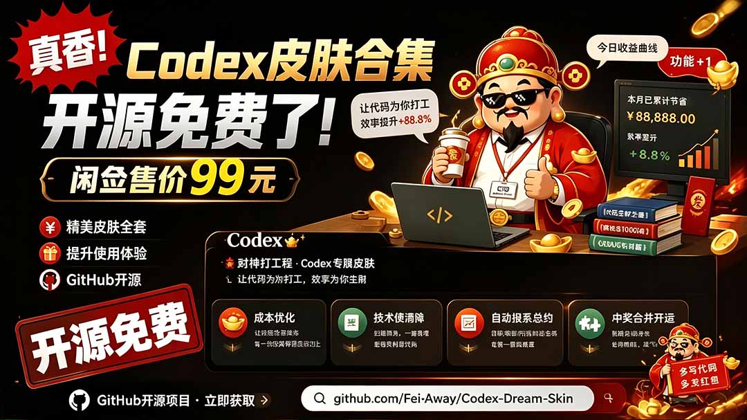闲鱼售卖99元的Codex皮肤包，GitHub 免费开源了！让你的codex变成精美界面 Codex Dream Skin-2ripyou