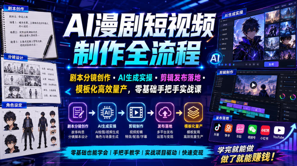 AI漫剧短视频制作全流程｜剧本分镜创作・AI生成实操・剪辑发布落地・模板化高效量产，零基础手把手实战课-2ripyou