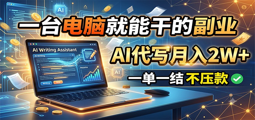 一台电脑就能干的副业，AI代写月入2W+，一单一结不压款-2ripyou