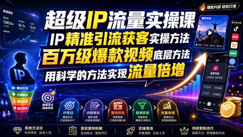 超级IP流量实操课，IP精准引流获客实操方法，百万级爆款视频底层方法，用科学的方法实现流量倍增-2ripyou