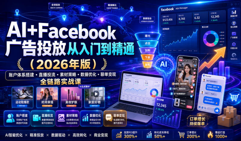 AI+Facebook广告投放从入门到精通(2026年版)｜账户体系搭建・直播投流・素材策略・数据优化・聊单变现全链路实战课-2ripyou