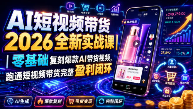 AI短视频带货2026全新实战课｜零基础复刻爆款AI带货视频，跑通短视频带货完整盈利闭环-2ripyou