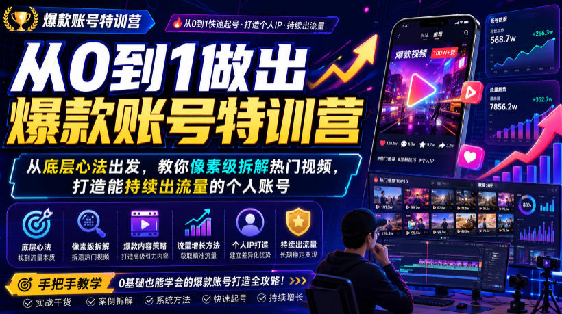 从0到1做出爆款账号特训营，从底层心法出发，教你像素级拆解热门视频，打造能持续出流量的个人账号-2ripyou