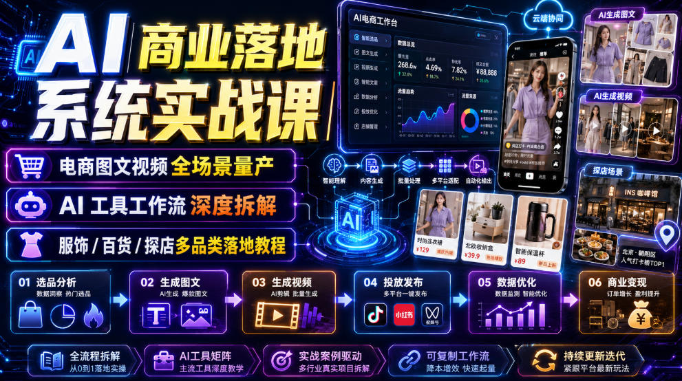 AI商业落地系统实战课｜电商图文视频全场景量产・AI工具工作流深度拆解・服饰/百货/探店多品类落地教程-2ripyou
