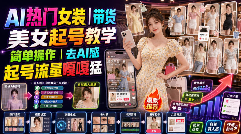 AI热门女装带货丨美女起号教学，简单操作，去AI感，起号流量嘎嘎猛-2ripyou