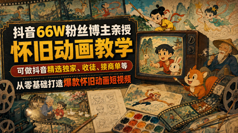 抖音66W粉丝博主亲授怀旧动画教学，可做抖音精选独家、收徒、接商单等，从零基础打造爆款怀旧动画短视频-2ripyou