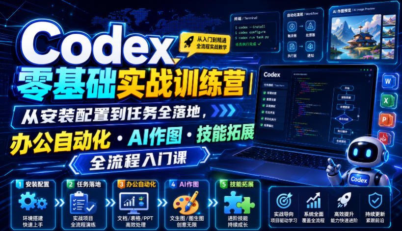 Codex零基础实战训练营｜从安装配置到任务全落地，办公自动化・AI作图・技能拓展全流程入门课-2ripyou