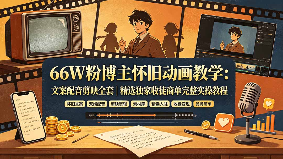 66W粉博主怀旧动画教学：文案配音剪映全套｜精选独家收徒商单完整实操教程-2ripyou