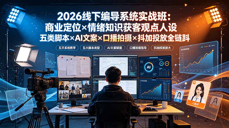 2026线下编导系统实战班：商业定位×情绪知识获客观点人设五类脚本×AI文案×口播拍摄×抖加投放全链路-2ripyou