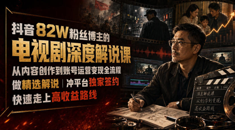 抖音82W粉丝博主的电视剧深度解说课，从内容创作到账号运营变现全流程，做精选解说，冲平台独家签约，快速走上高收益路线-2ripyou