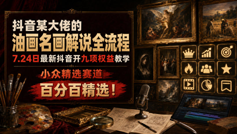 抖音某大佬的油画名画解说全流程，7.24日最新抖音开九项权益教学，小众精选赛道，百分百精选！-2ripyou