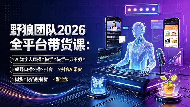 野狼团队2026全平台带货课-7月：AI数字人直播×快手一刀不剪×蝴蝶口播×抖音AI带货×树苗剧情智剪×聚宝盆-2ripyou