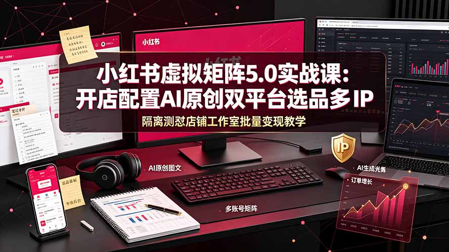 小红书虚拟矩阵5.0实战课：开店配置｜AI原创｜双平台选品｜多IP隔离｜测怼店铺工作室批量变现实操教学-2ripyou
