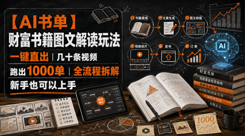 【AI书单】财富书籍图文解读玩法，一键直出，几十条视频，跑出1000单，全流程拆解，新手也可以上手-2ripyou